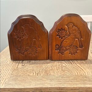 Vintage Bird and floral wooden bookends